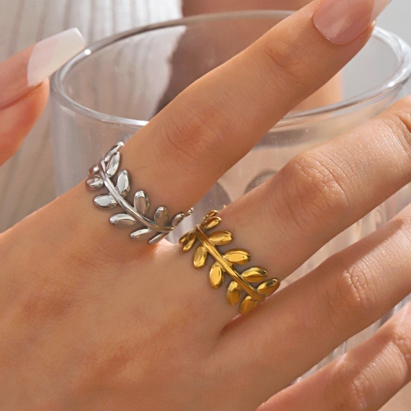 Minimalist Leaves 304 Stainless Steel 18K Gold Plated Open Rings
