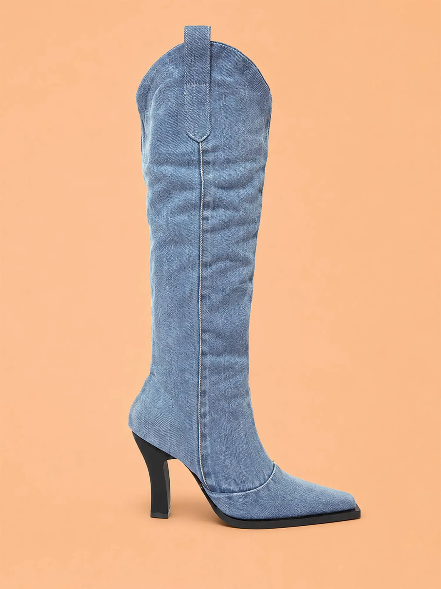 Perfect for Country Music Festivals &mdash; Light Blue Pointed Toe Premium Denim Women's Knee High Boots