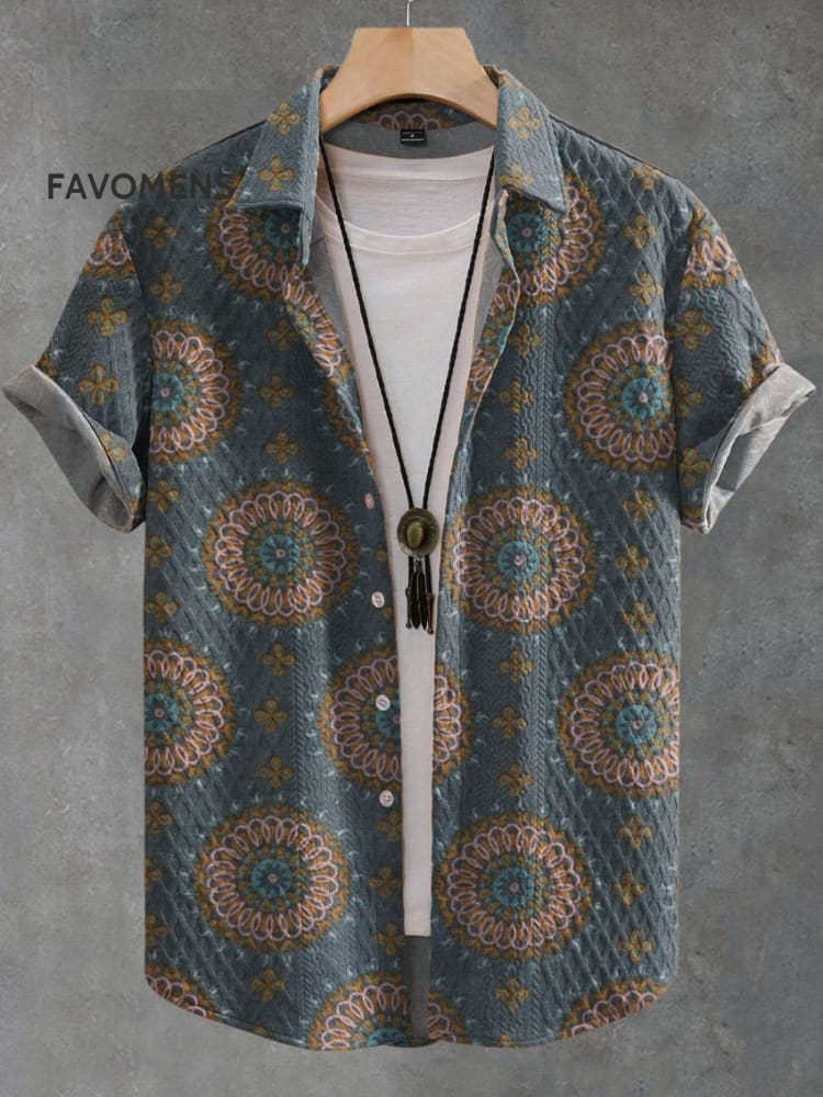 Vintage Art Print Casual Jacquard Shirt Multicolor / S
