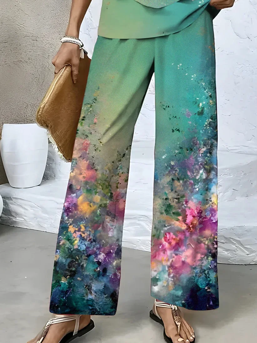 Women's Sleeveless Square Collar Floral Printed Casual Set