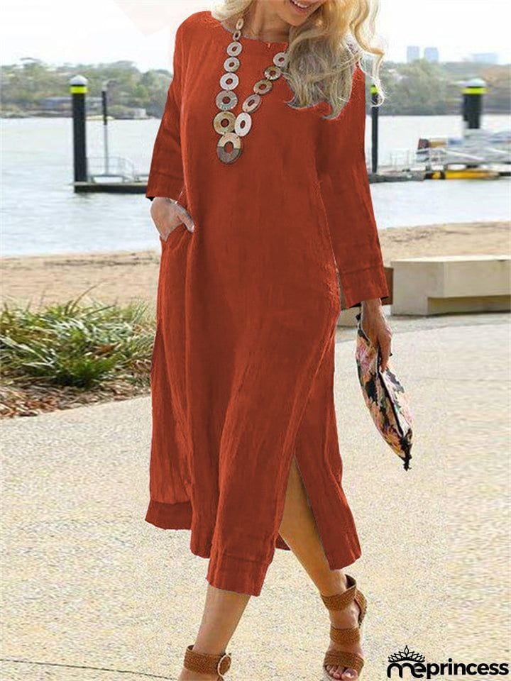 Loose Casual Vintage Slit European Style Women's Dress