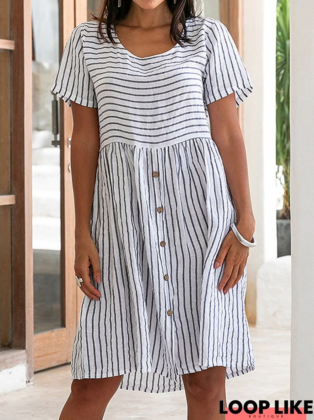 Casual Loosen Geometric Short Sleeve Woven Dress