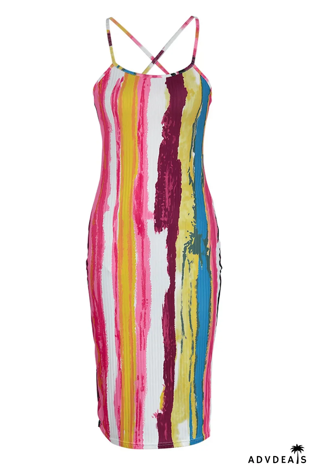 Purple Sexy Striped Print Patchwork Spaghetti Strap Sling Dress Dresses