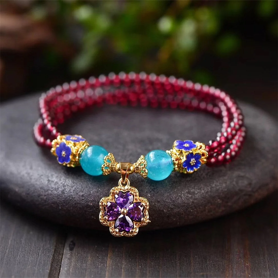 Four Leaf Clover Agate Garnet Bracelet