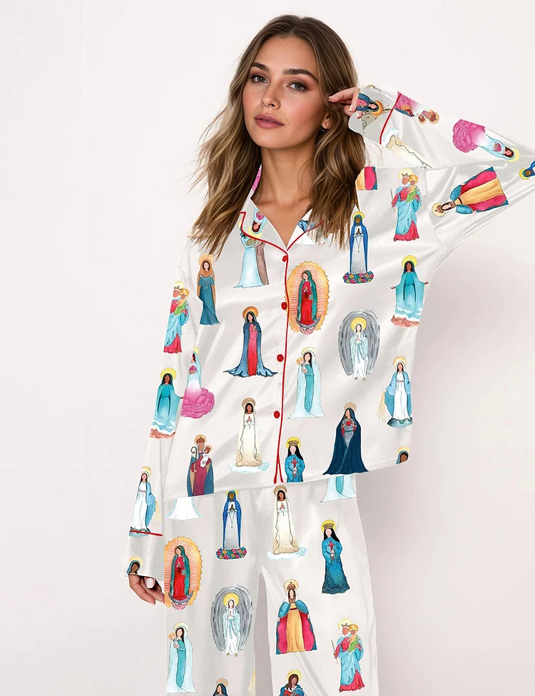 Women's Our Lady of Guadalupe Catholic Jesus Long Sleeve Pajama Set