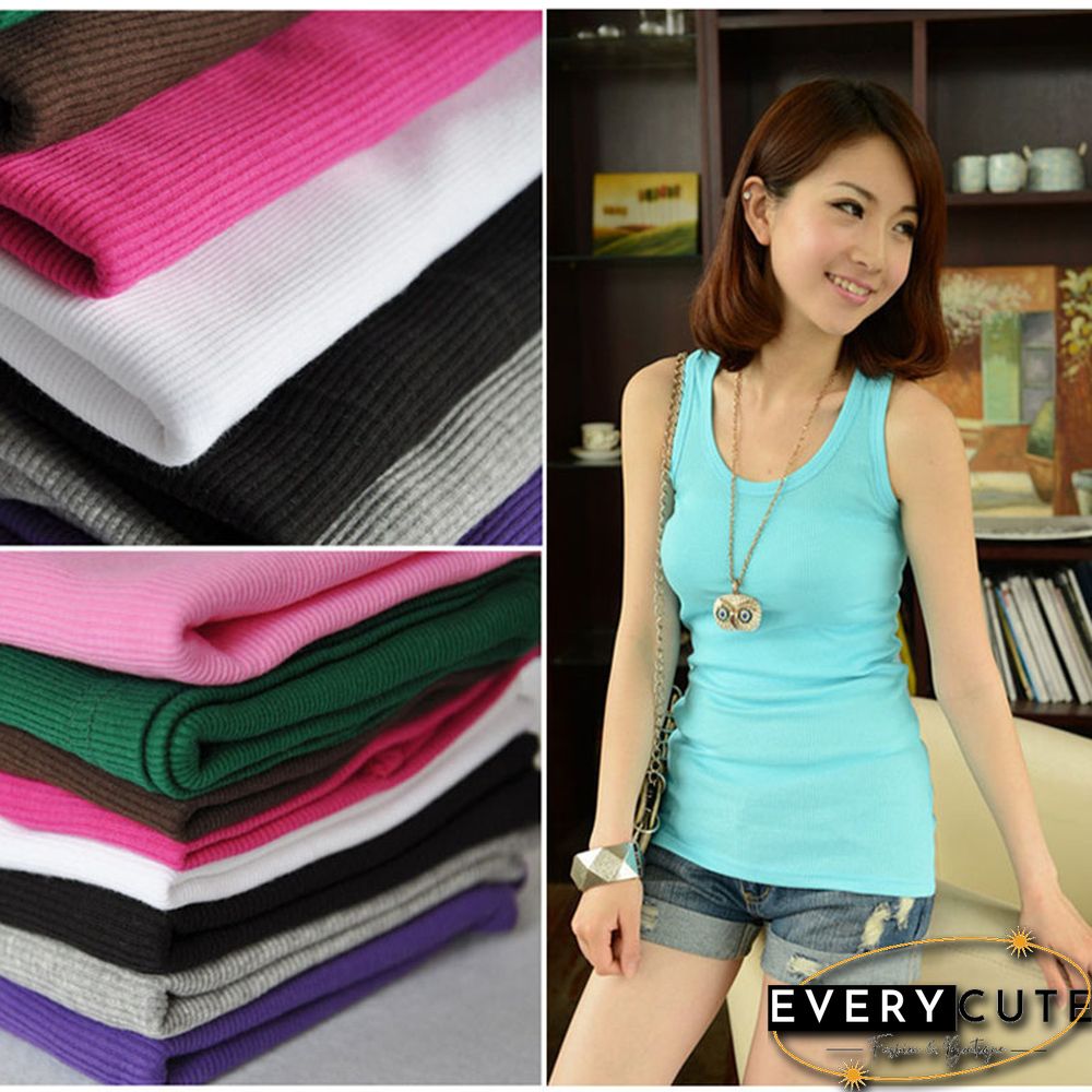 Bew 1 Piece Casual All Match Womens Sleeveless Vest Sleeveless T-Shirt Summer Round Neck Candy Color Vest