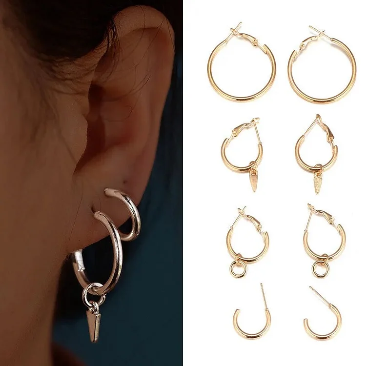 8 pcs/lot Women's Hoop Earrings Triangle Pendants Big Small Circle Metal Earrings Punk Fashion Cool Stuff Round Earrings brincos
