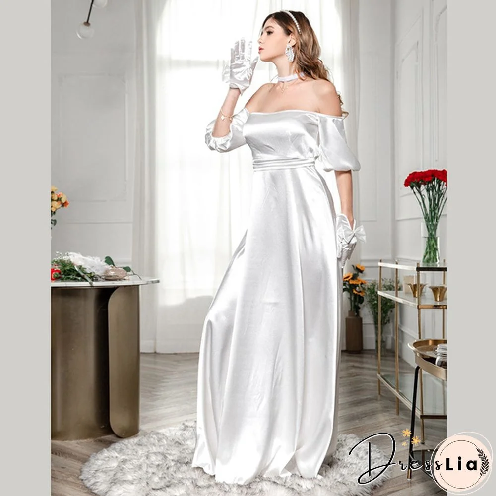 Fashion Puff Sleeve Tube Wedding Party Off Shoulder Dress