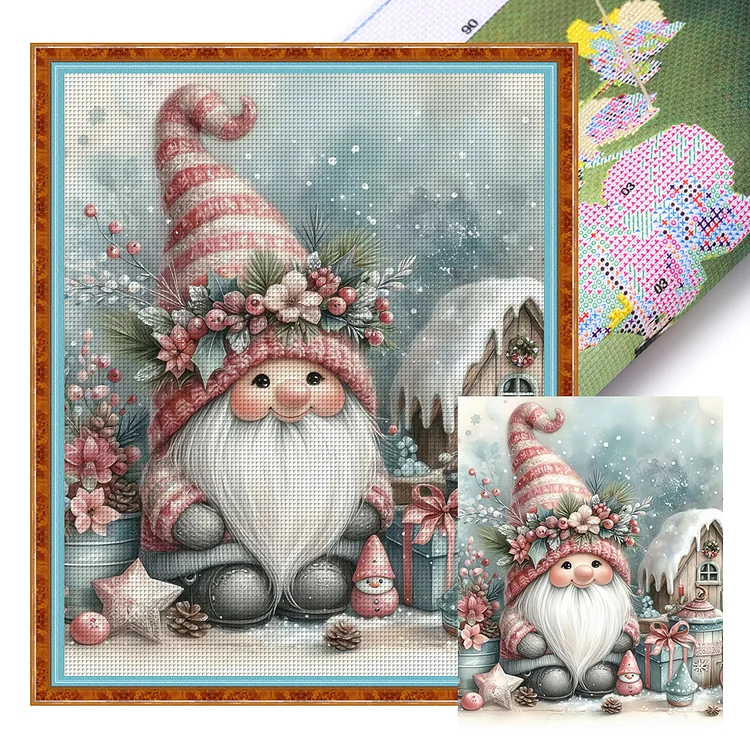 Pink Gnome And Small House (40*50cm) 11CT Stamped Cross Stitch gbfke