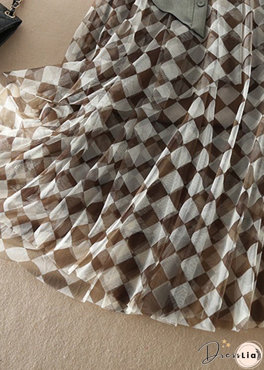 Plus Size Natural high waist Tulle Plaid Skirts Spring