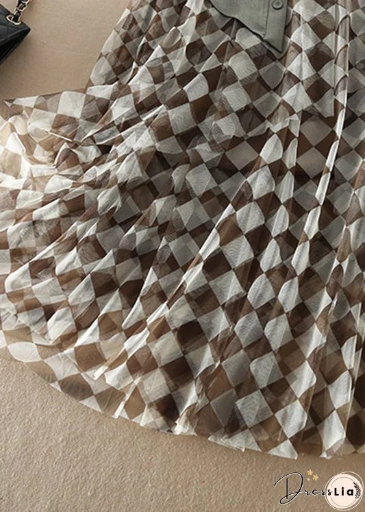 Plus Size Natural high waist Tulle Plaid Skirts Spring