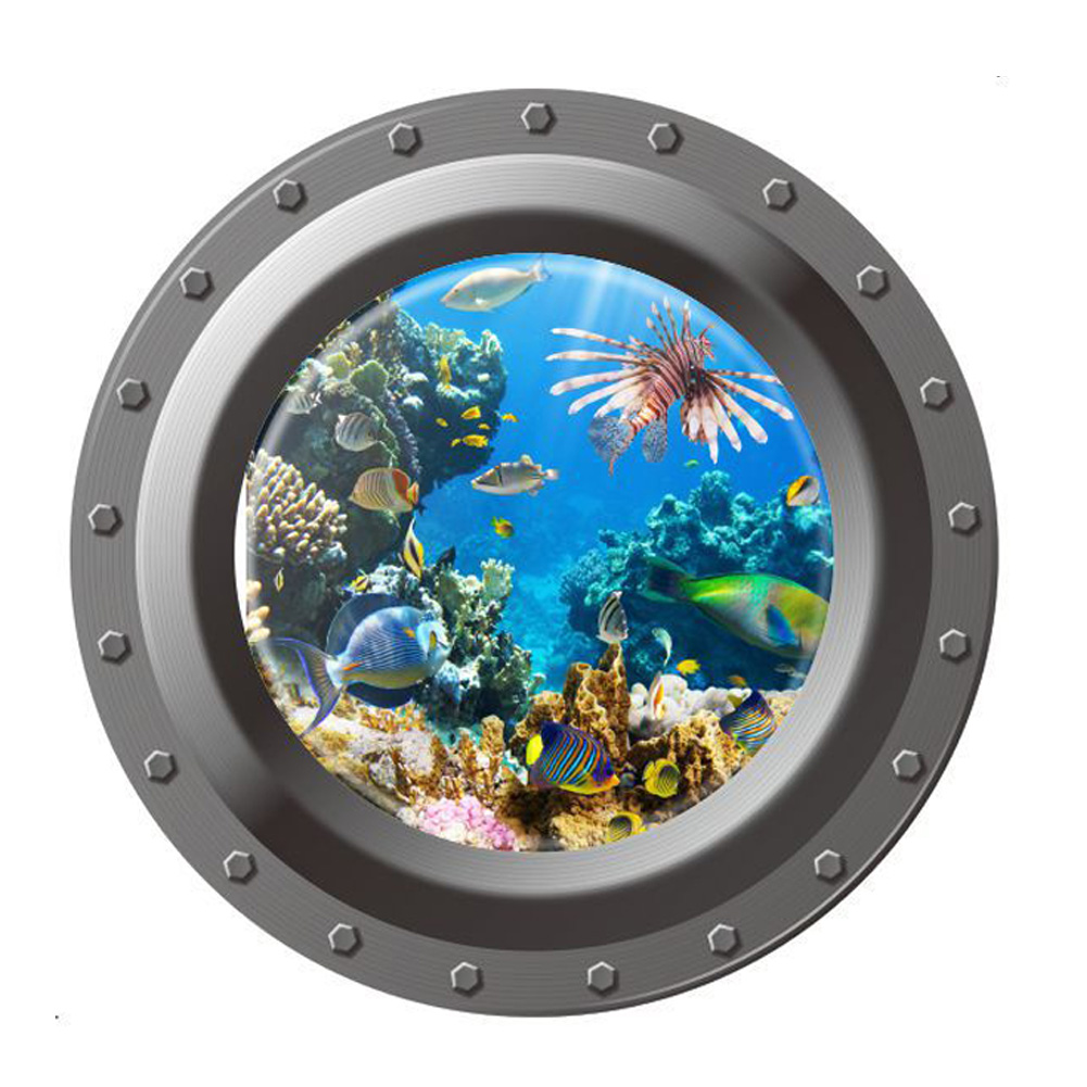 

Shark Ocean View Wall Sticker 3D Porthole Window Kids Room Home Decor Art, 501 Original