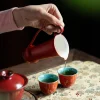 Original Ore Glaze Cinnabar Red Handmade Ceramic Fairness Cup with Handle Retro Tea Divider Tea Cup
