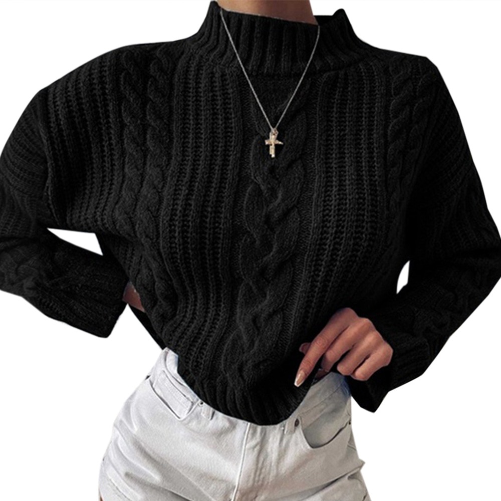 Knitted Turtleneck Long Sleeve Sweater Women Autumn Solid Pullover Sweater