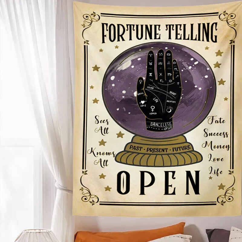 Cat Mysterious Divination Witchcraft Tapestry Wall Hanging Magic Hand Crystal Ball Decoration Hippie Mattress Dorm Room Decor