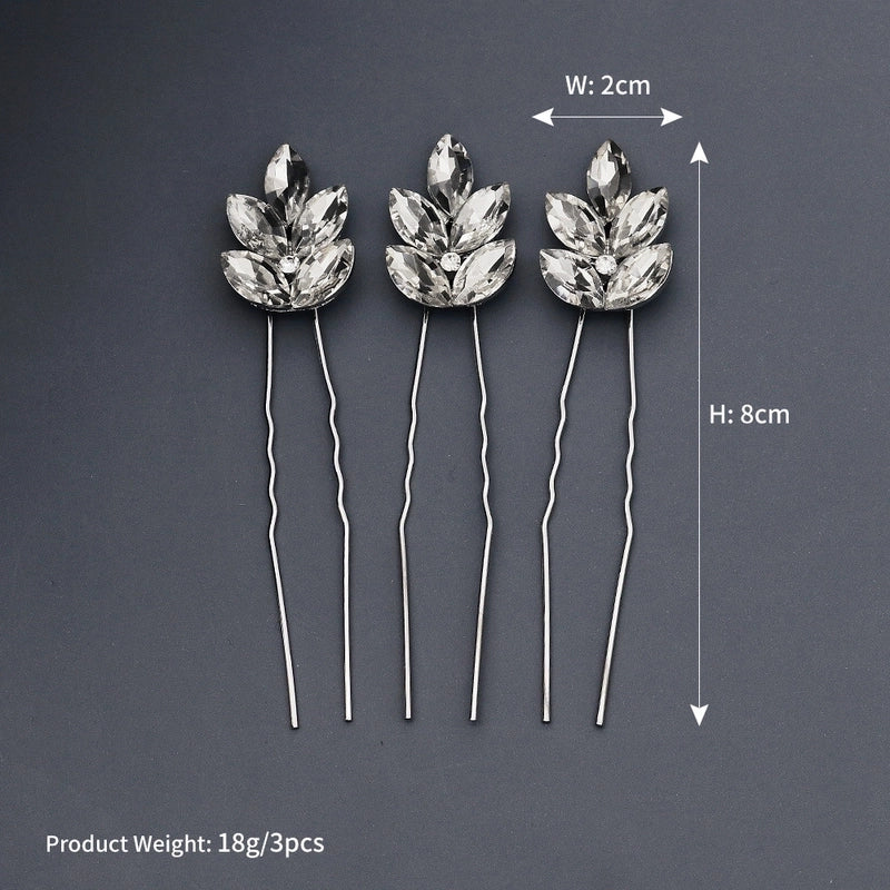 High-end Rhinestone Leaves Hairpins Elegant Simple Jewelry Bridal Hair Accessories Headdress