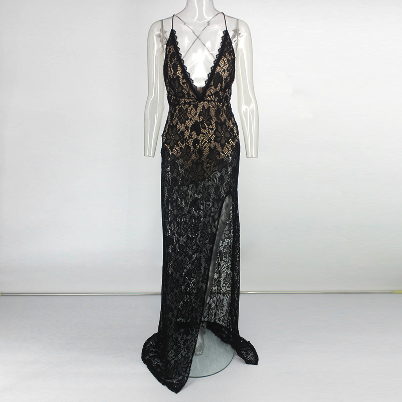 black lace dress with slit