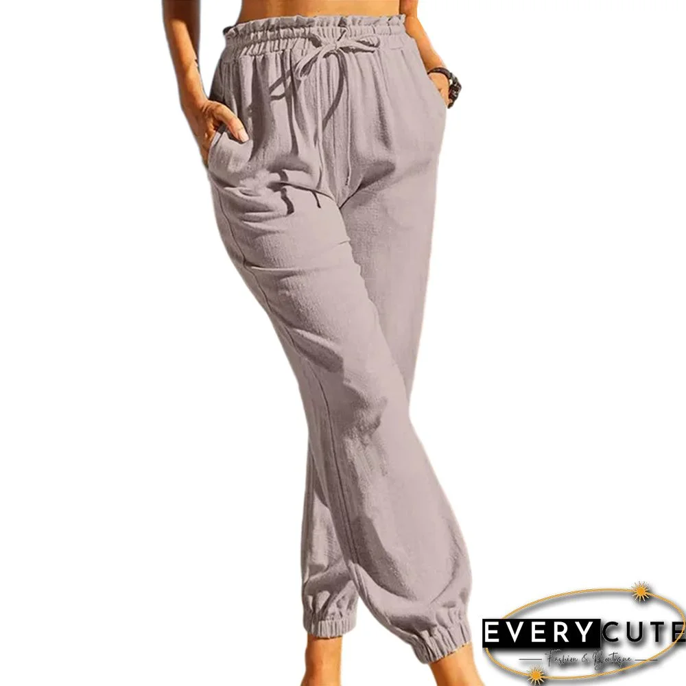 Light Gray Ruffled Elastic Waist Pocketed Casual Pants