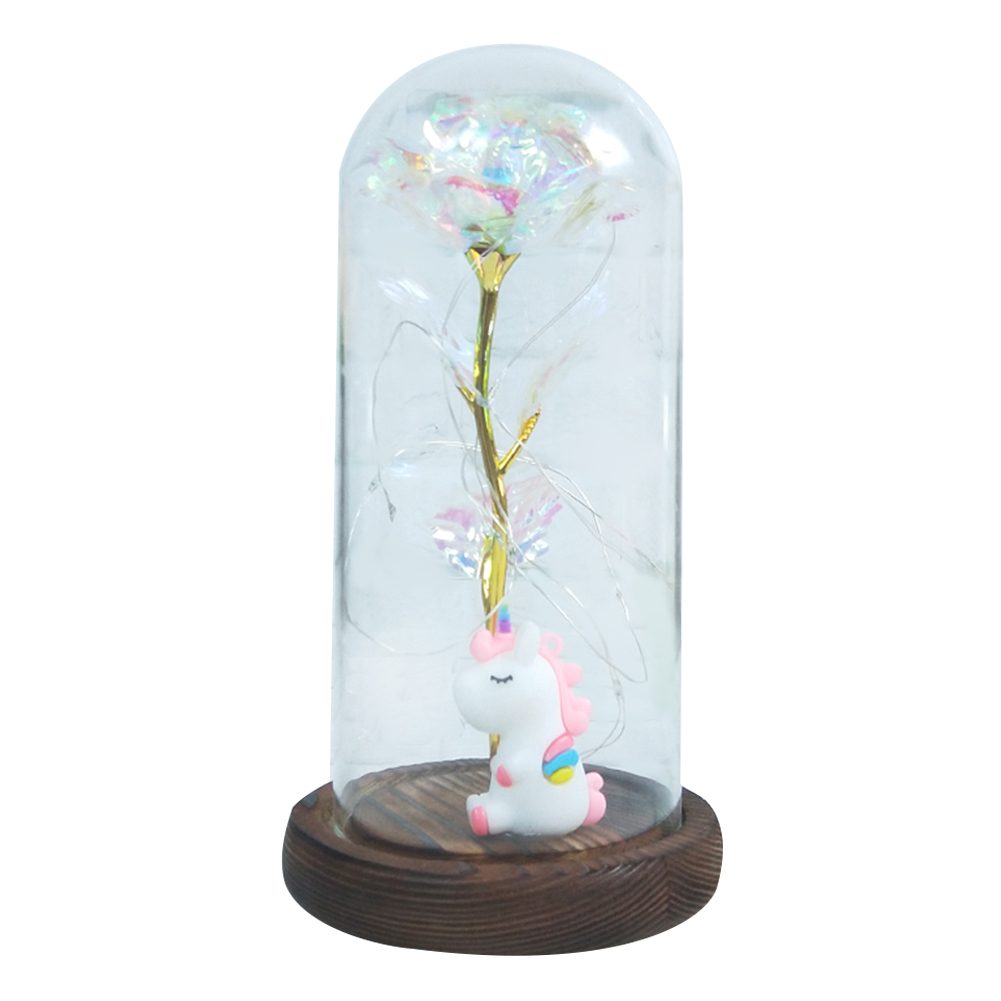 

Artificial Rose in LED Light Glass Cover Luminous Preserved Flower (White), 501 Original