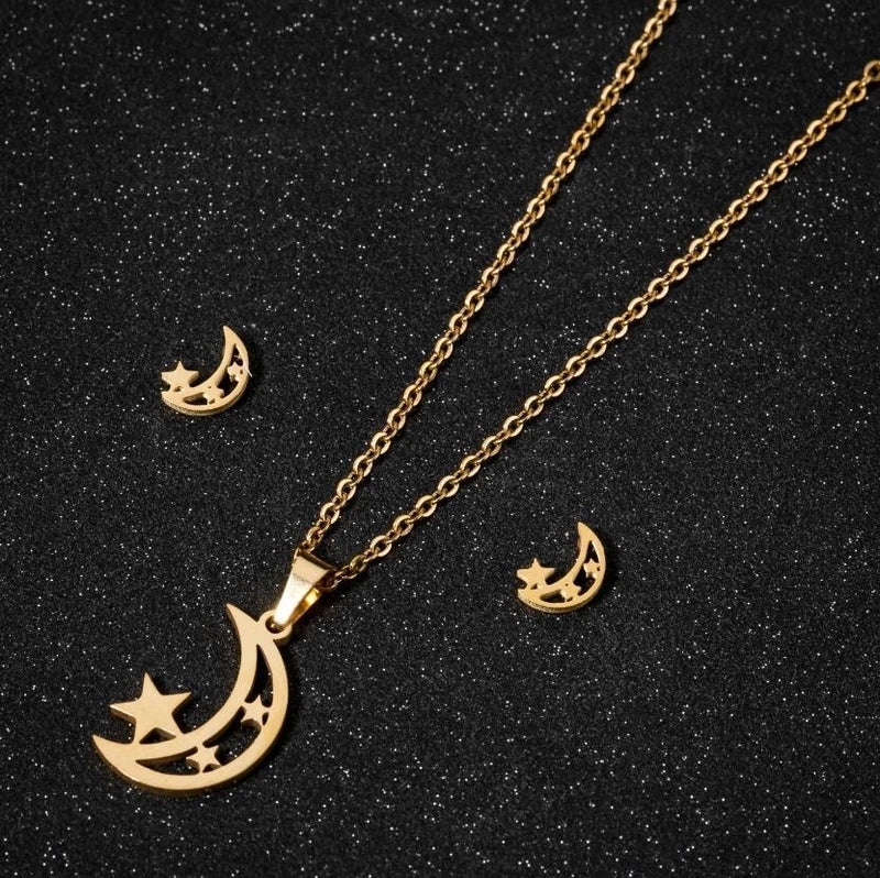 1 Set Fashion Star Moon Heart Shape Titanium Steel Plating Earrings Necklace