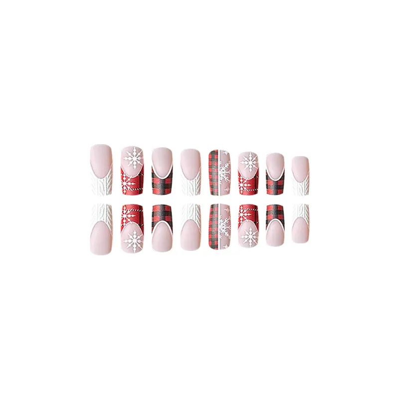 Churchf Ballet Red And White Christmas Relief Fake Nails New Year Plaid French New Wear Armour Piece