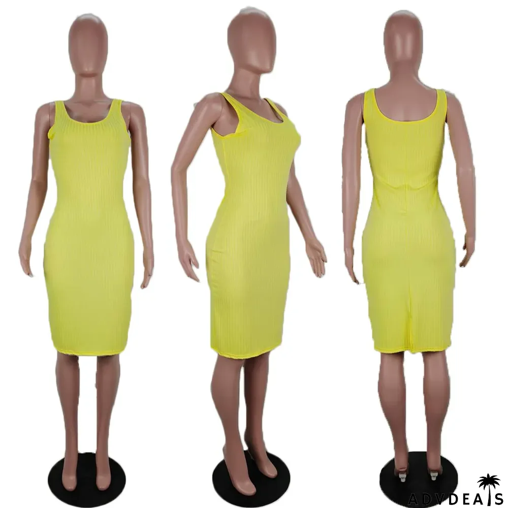 Yellow Sleeveless Split Bodycon Dress