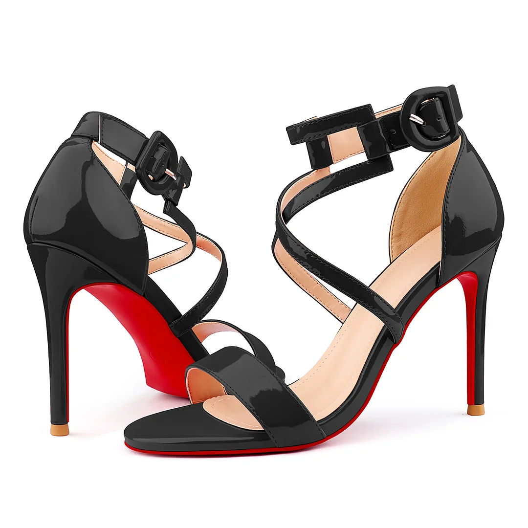 100mm Women's Red Bottom Open Toe Sandals Ankle Strap High Heel Summer Shoes-MERUMOTE