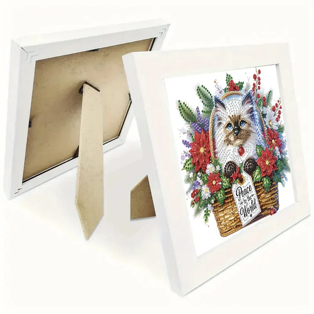 5D DIY Partial Special Shaped Drill Diamond Painting Xmas Siamese Cat 22.8x22.8cm【With Frame】
