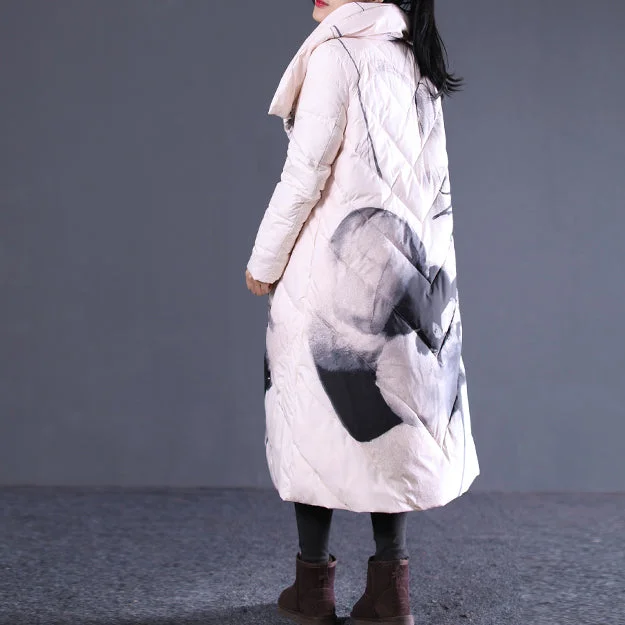 thick light nude print quilted coat stand collar Puffers Jackets Elegant pockets zippered Puffers Jackets