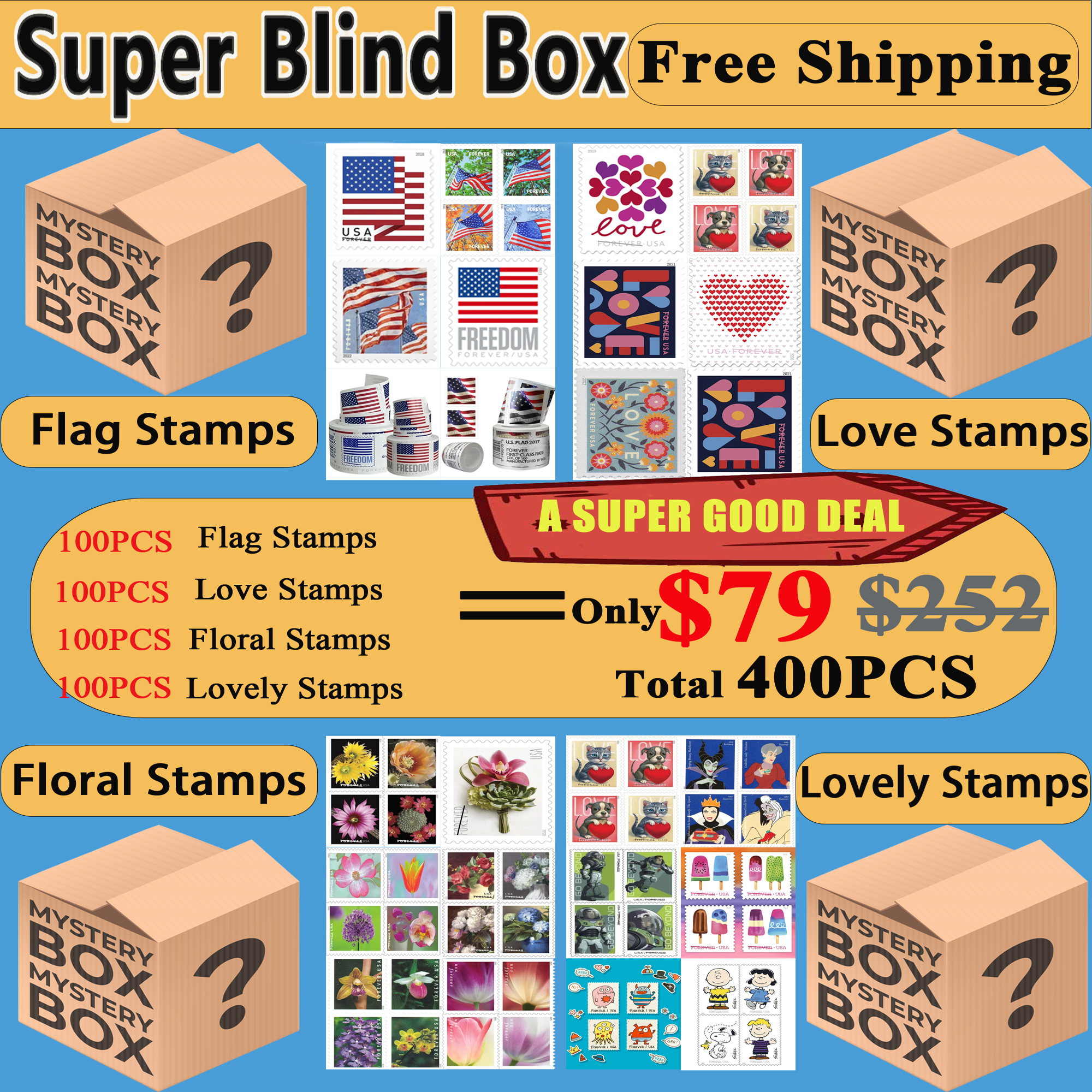 Star Ribbon Strip of 100 USPS First Class Forever Postage Stamps Patriotic  Flag Wedding Celebration (100 Stamps)