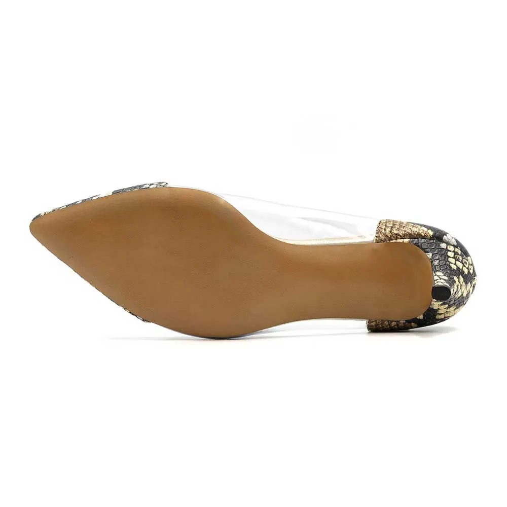 Multicolor Snakeskin Print Patchwork Pointed Toe Pumps Heels