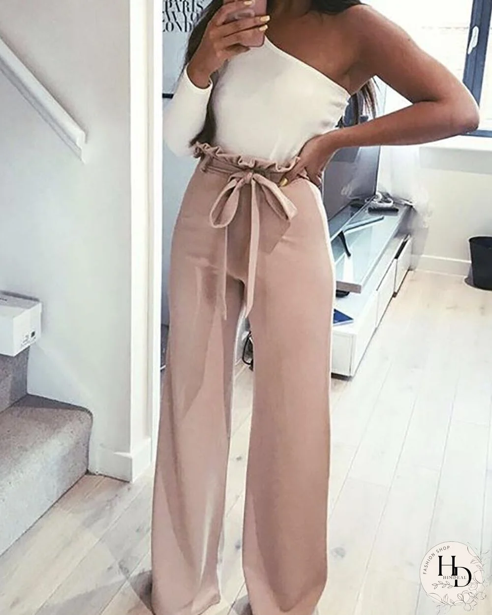 Frills Belted High Waisted Wide Leg Pants