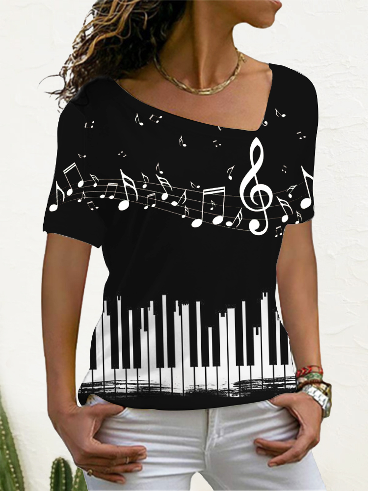 Piano Music Notes Art Short Sleeve T Shirt wearshes
