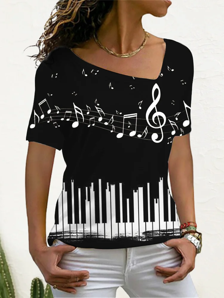 Piano Music Notes Art Short Sleeve T Shirt