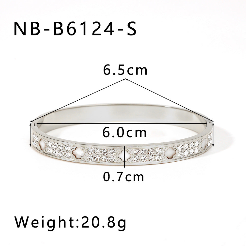 IG Style Pentagram Heart Tennis / Diamond Line Stainless Steel Electroplating Bangles