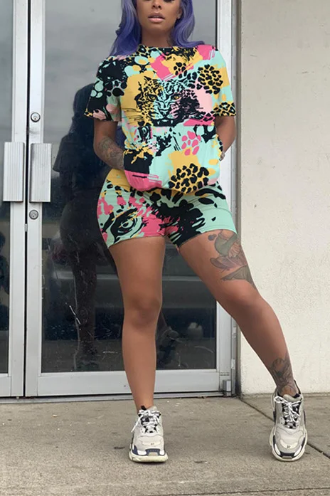Multicolor Fashion Casual Tiger Printing Two-piece Set | EGEMISS