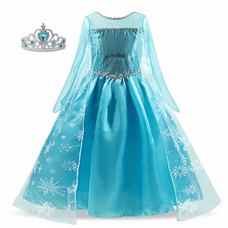 4-10T Girls Party Princess Dress Baby Girls Summer Elegant Long Sleeve Blue Dresses Birthday Party Fantasy Ball Dress