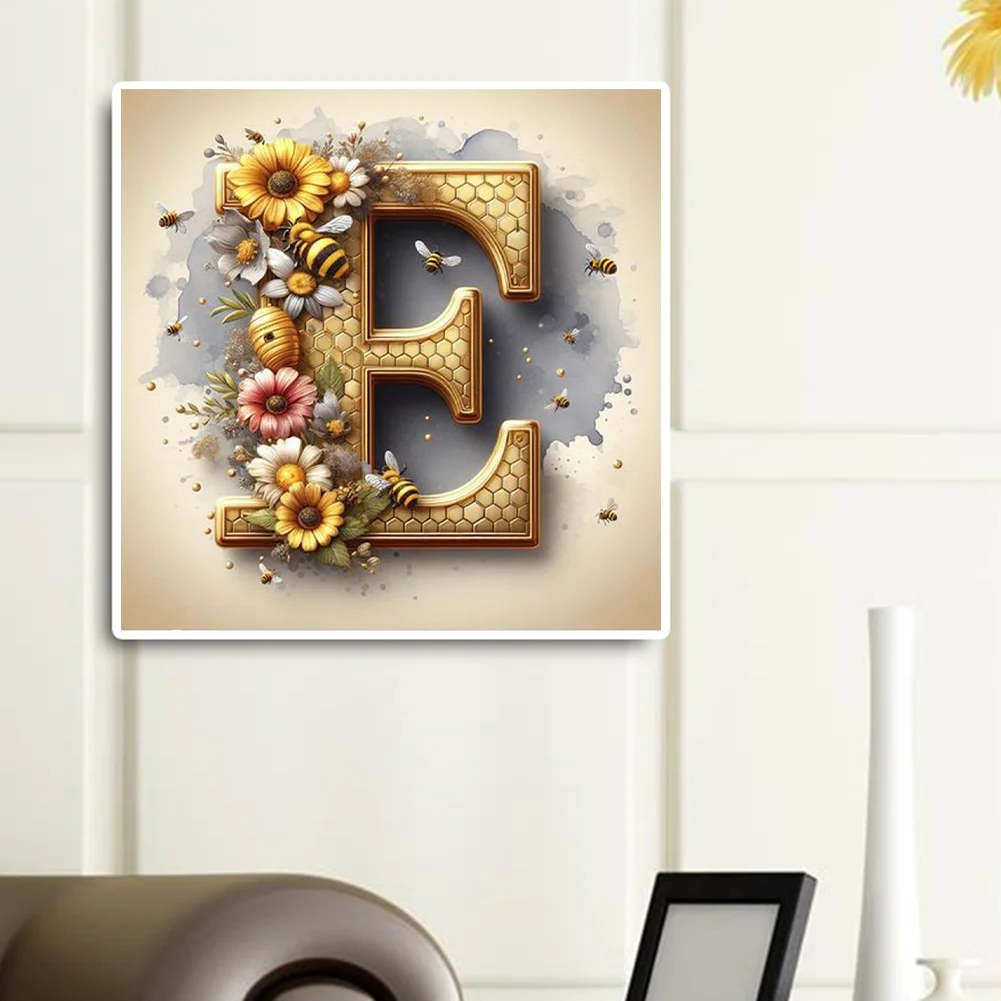 Full Round Diamond Painting 30*30cm - Letter E With Bee And Flowers