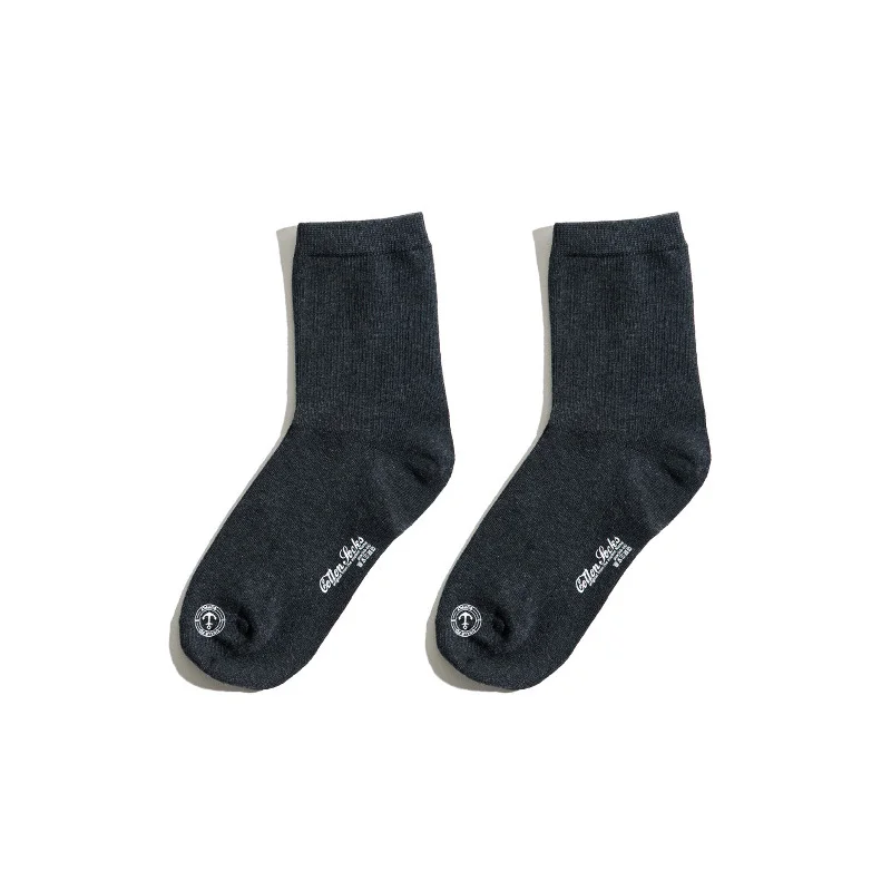 Men's Retro Sea Anchor Print Medium Tube Cotton Socks Sweat-absorbing Ins Socks Solid Color Non-slip Socks
