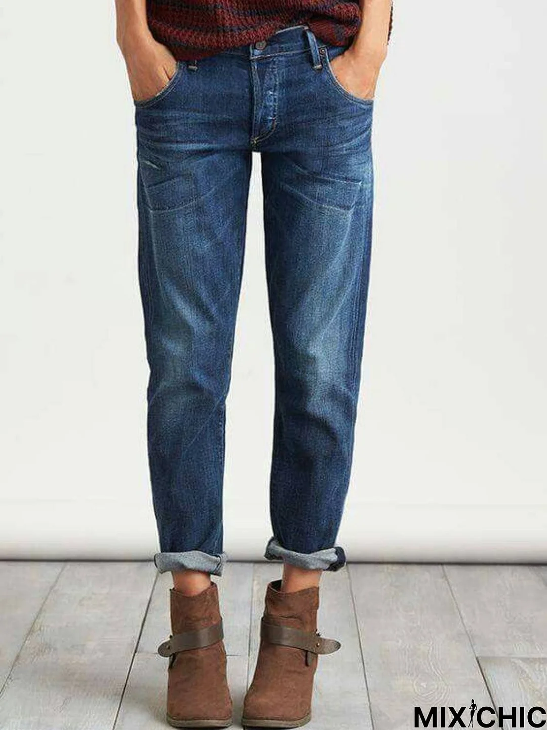 Blue Casual Plain Pants