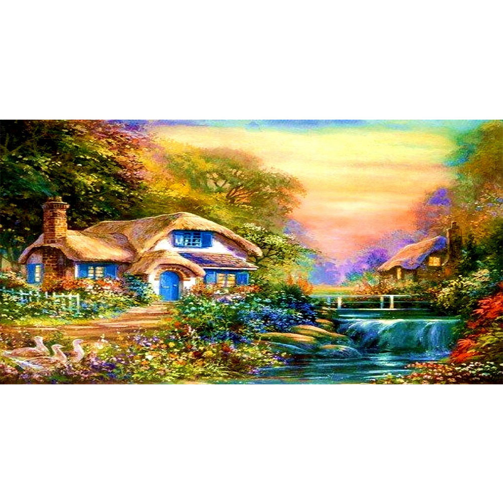 

85*45CM - Round Drill Diamond Painting - Forest House, 501 Original