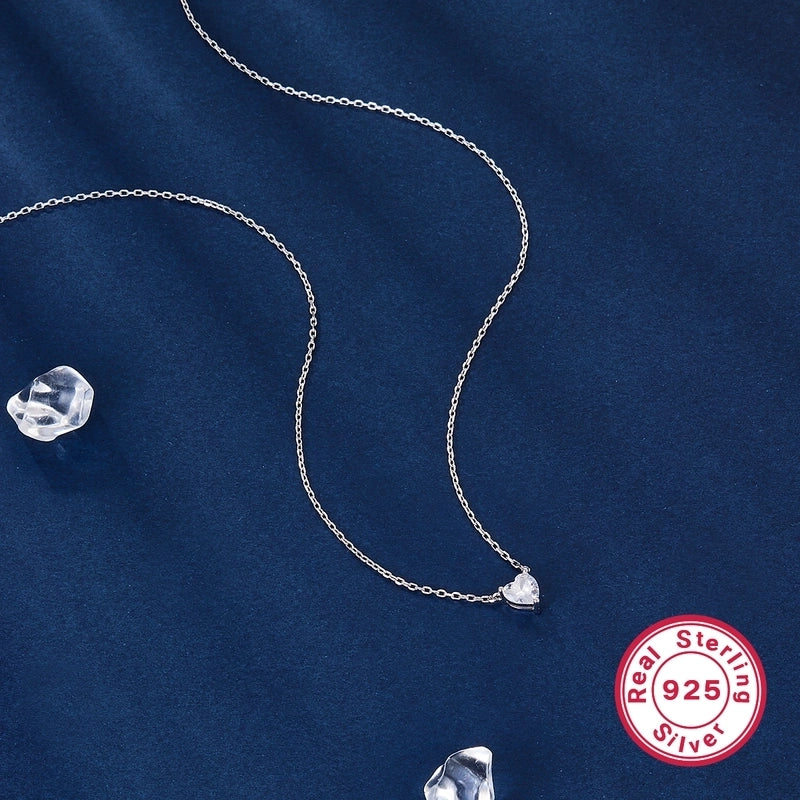 925 Sterling Silver Long-Lasting Plated Zircon Inlay Heart Shape Pendant Necklace