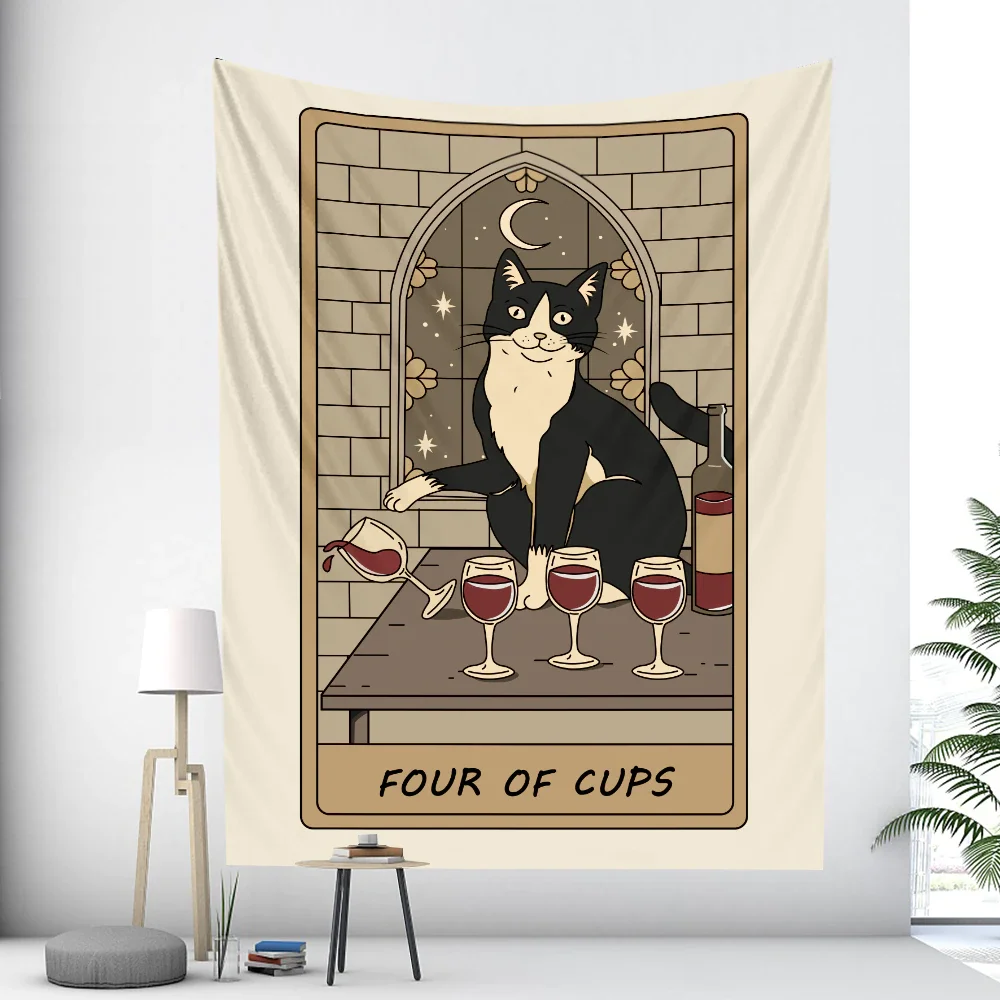 Nigikala Tarot Card Cat Witchcraft Home Decoration Tapestry Hippie Bohemia Wall Hanging Bedroom Wall Decoration Background Cloth