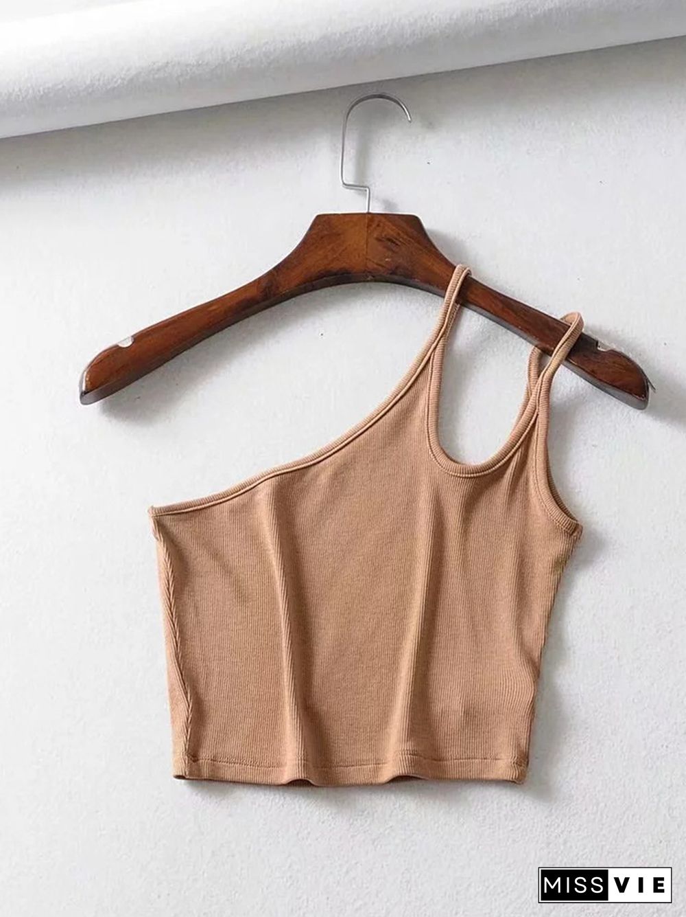 One Shoulder Ribbed Camis Women Summer Double Strap Slim Fit Tank Tops 90S Cool Girls Streetwear Strench Tees