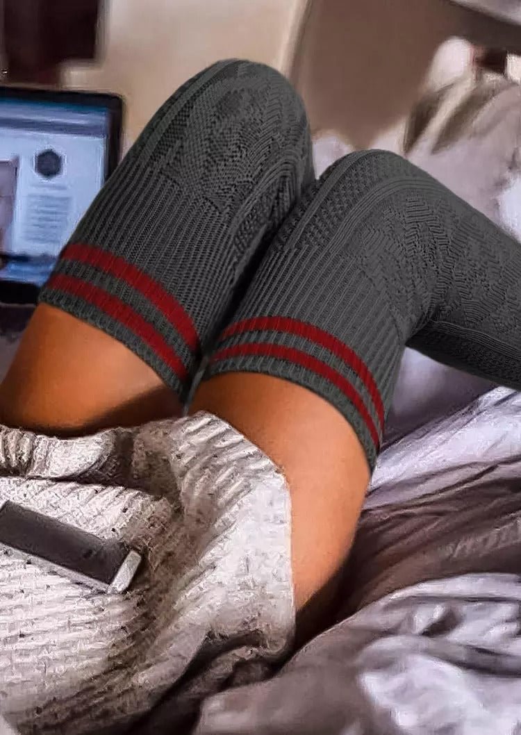 Striped Rhombus Warm Thigh-High Socks