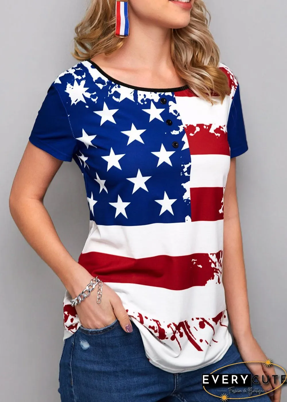 Pullover Leisure Cotton Flag T-Shirt