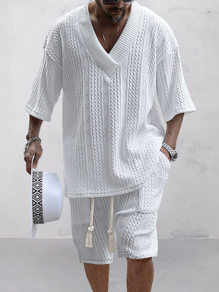 Casual Cable Knit T-shirt Set QueenFunky