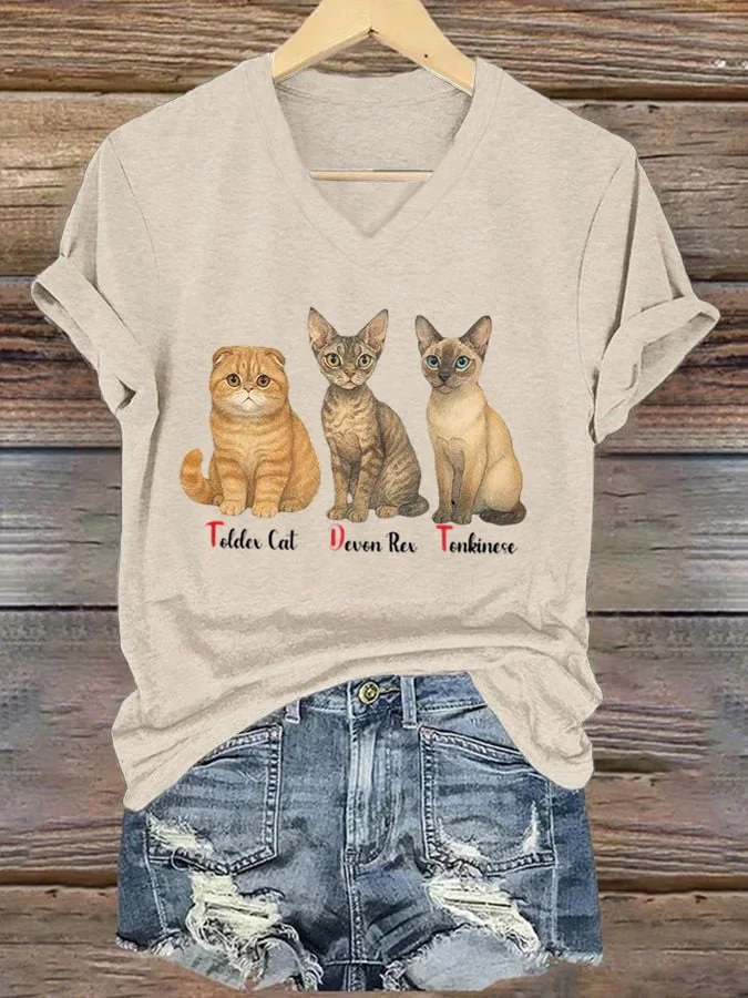 Women's Foldex Cat Devon Rex Tonkinese Print T-Shirt  socialshop