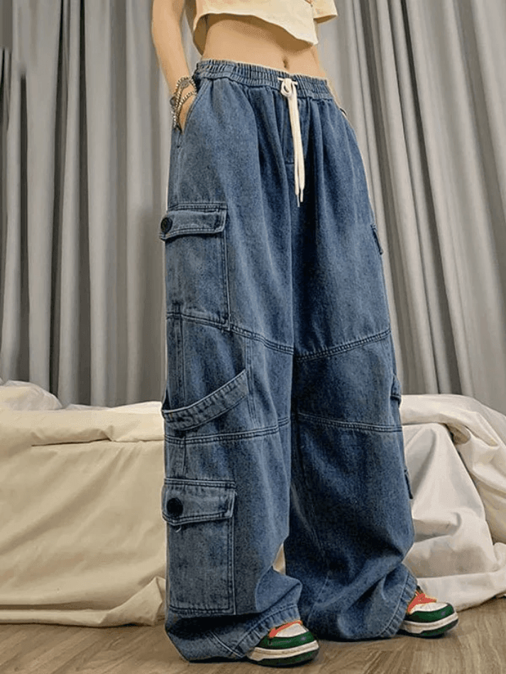 Brownm Punk Blue Wash Baggy Cargo Jeans