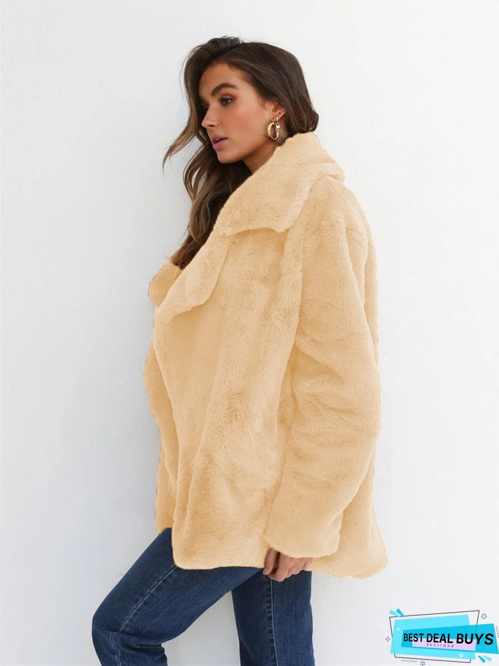 Fashion Solid Color Sexy Plush Lapel Coat